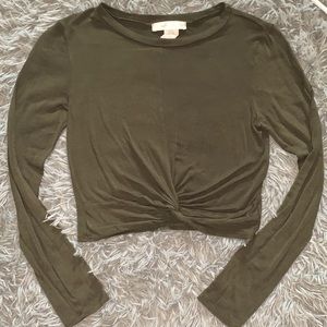 Olive Green Long Sleeve Crop Top